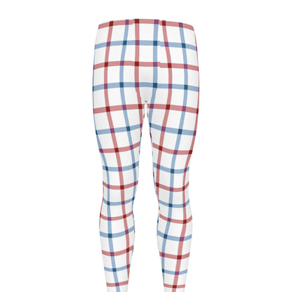 Red And Blue Tattersall Pattern Print Men's leggings
