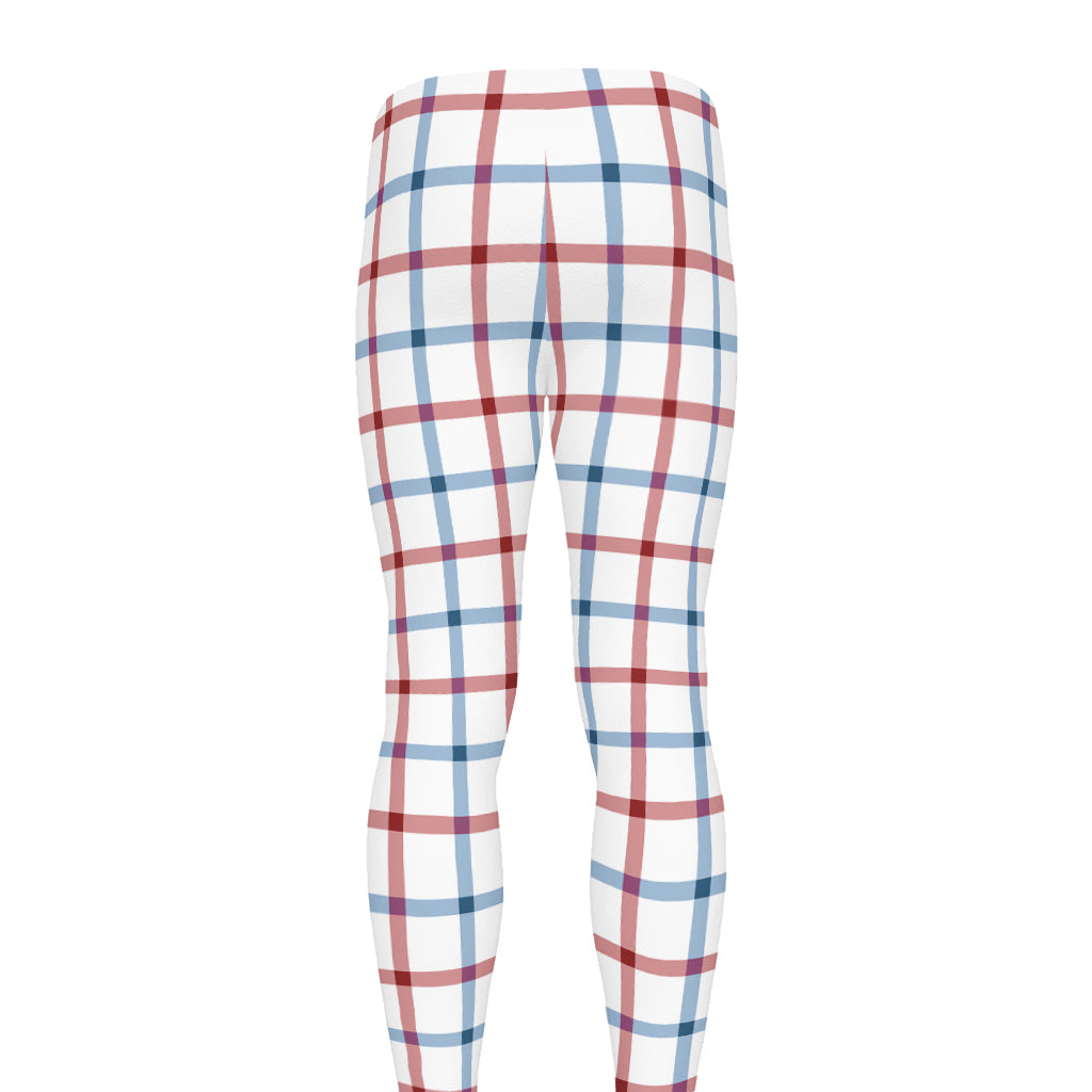 Red And Blue Tattersall Pattern Print Men's leggings