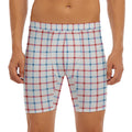 Red And Blue Tattersall Pattern Print Men's Long Boxer Briefs