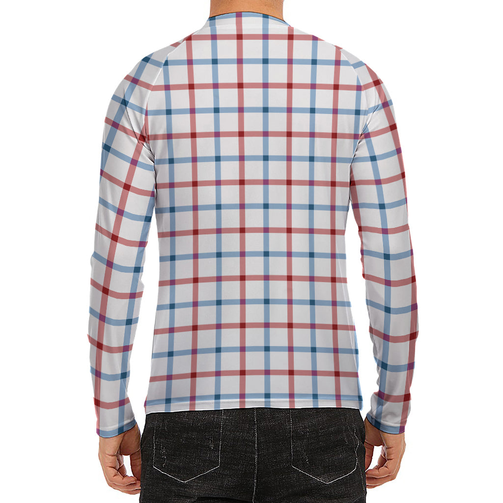 Red And Blue Tattersall Pattern Print Men's Long Sleeve Rash Guard