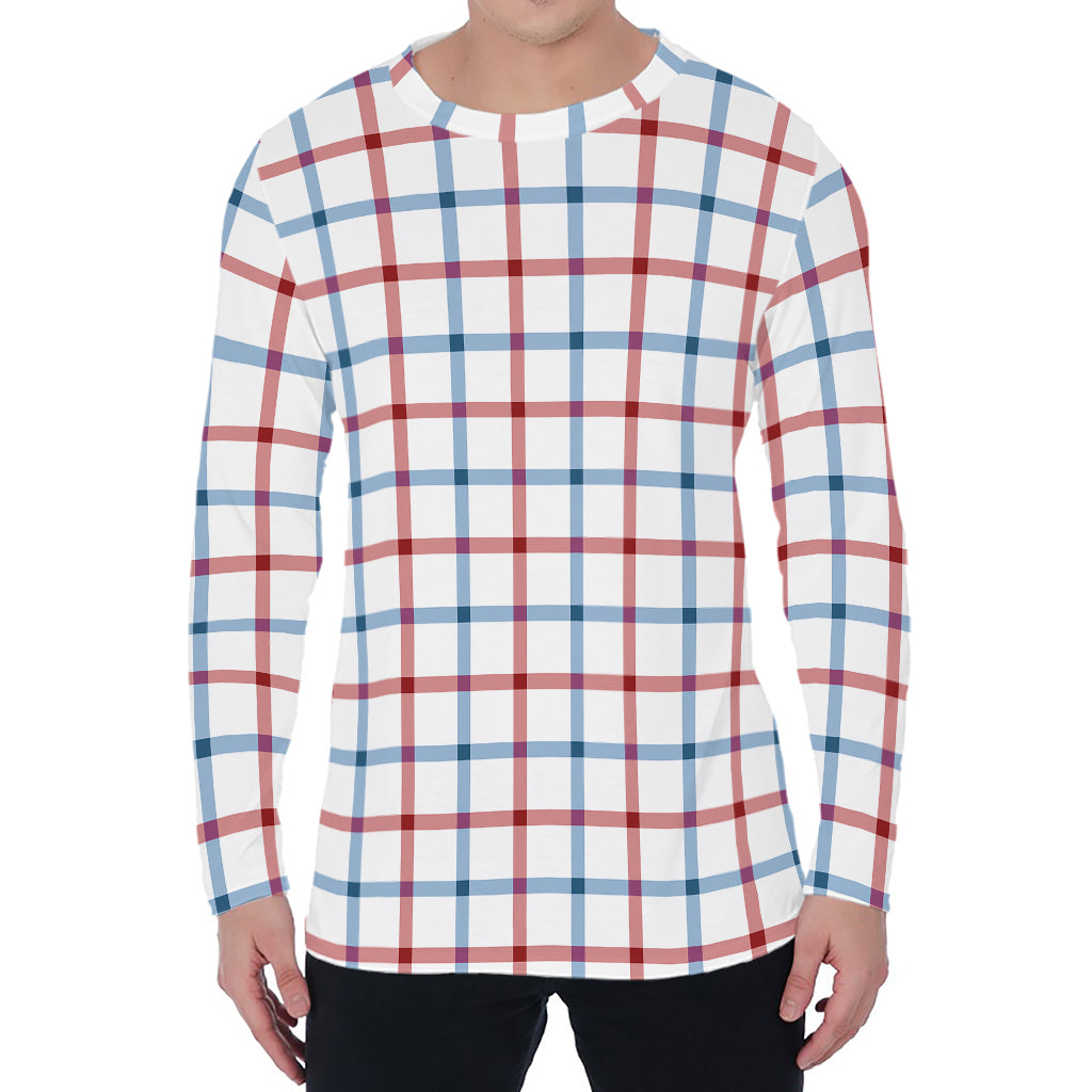 Red And Blue Tattersall Pattern Print Men's Long Sleeve T-Shirt