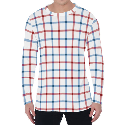 Red And Blue Tattersall Pattern Print Men's Long Sleeve T-Shirt