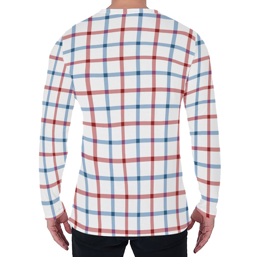 Red And Blue Tattersall Pattern Print Men's Long Sleeve T-Shirt