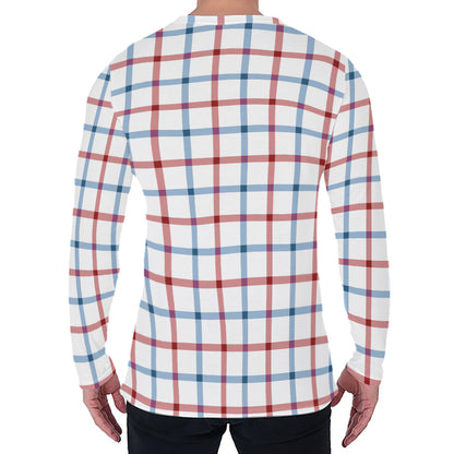 Red And Blue Tattersall Pattern Print Men's Long Sleeve T-Shirt