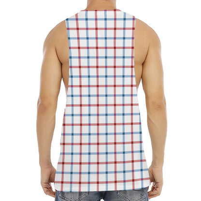 Red And Blue Tattersall Pattern Print Men's Muscle Tank Top