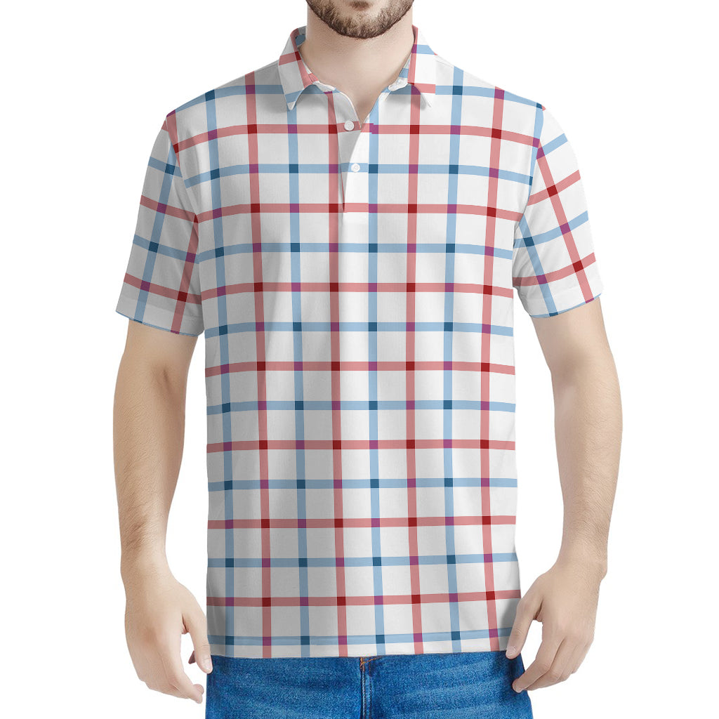 Red And Blue Tattersall Pattern Print Men's Polo Shirt