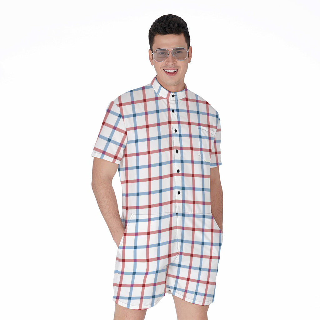 Red And Blue Tattersall Pattern Print Men's Rompers
