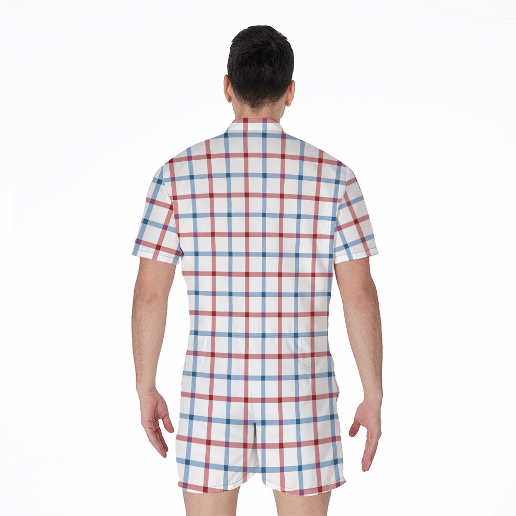 Red And Blue Tattersall Pattern Print Men's Rompers