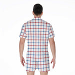 Red And Blue Tattersall Pattern Print Men's Rompers