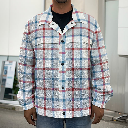 Red And Blue Tattersall Pattern Print Men's Shirt Jacket