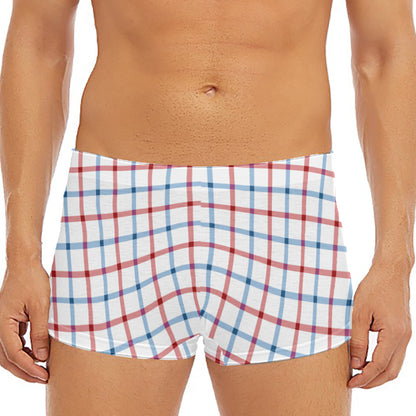 Red And Blue Tattersall Pattern Print Men's Short Boxer Briefs
