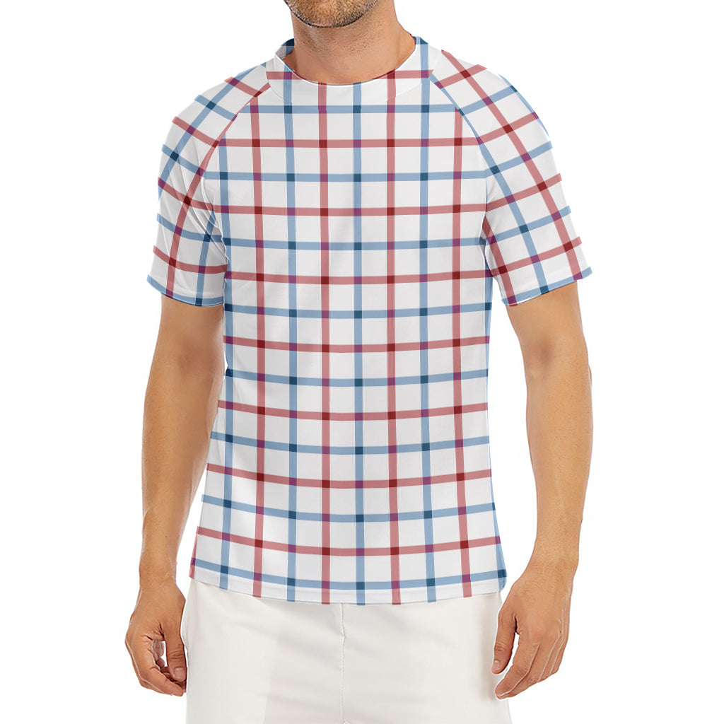 Red And Blue Tattersall Pattern Print Men's Short Sleeve Rash Guard
