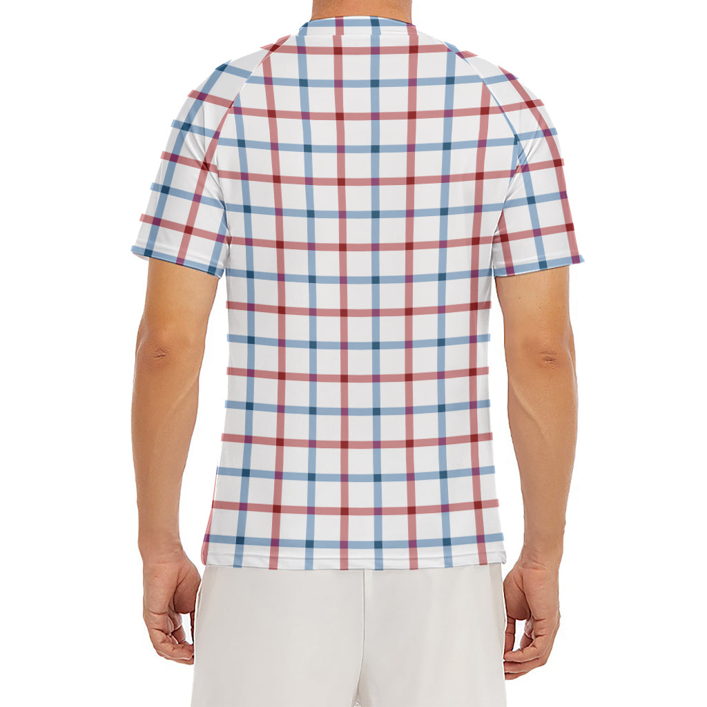 Red And Blue Tattersall Pattern Print Men's Short Sleeve Rash Guard