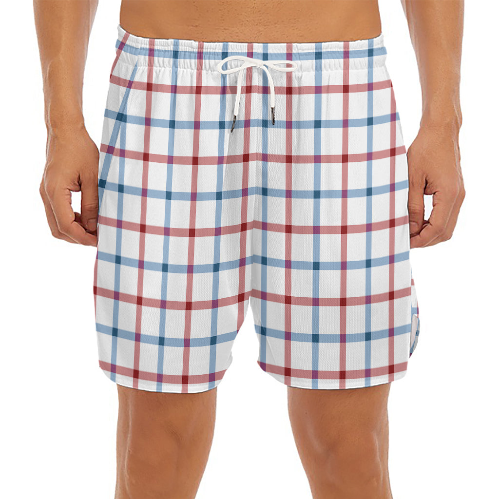 Red And Blue Tattersall Pattern Print Men's Split Running Shorts