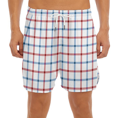 Red And Blue Tattersall Pattern Print Men's Split Running Shorts