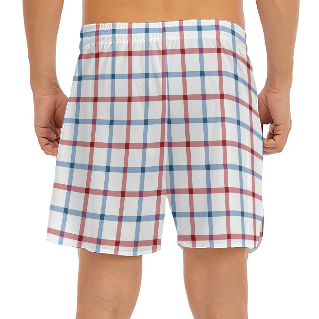 Red And Blue Tattersall Pattern Print Men's Split Running Shorts