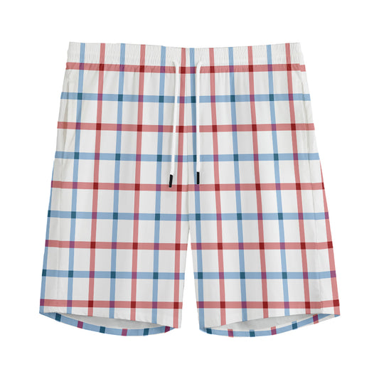 Red And Blue Tattersall Pattern Print Men's Sports Shorts