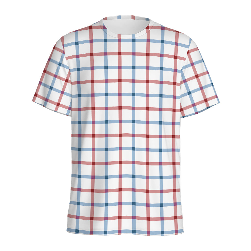 Red And Blue Tattersall Pattern Print Men's Sports T-Shirt