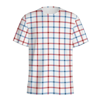 Red And Blue Tattersall Pattern Print Men's Sports T-Shirt