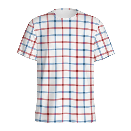Red And Blue Tattersall Pattern Print Men's Sports T-Shirt