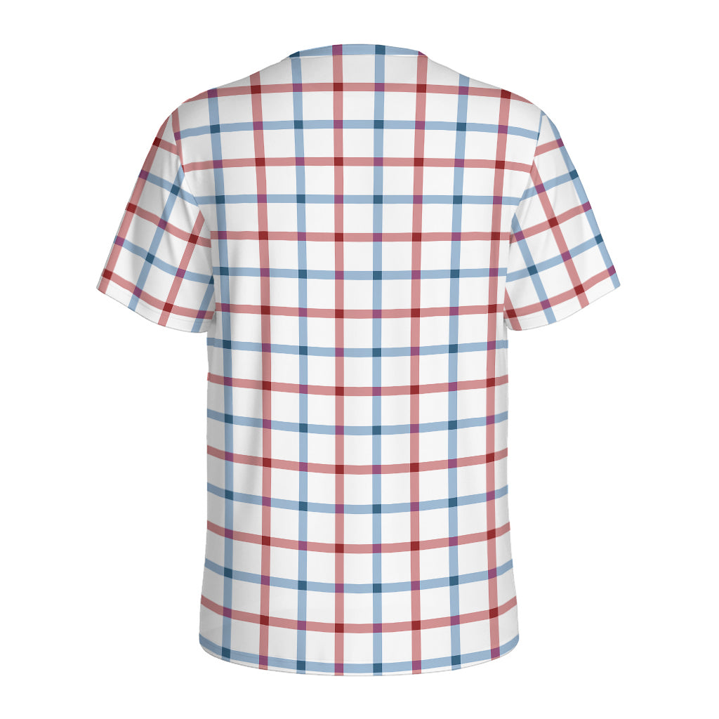 Red And Blue Tattersall Pattern Print Men's Sports T-Shirt