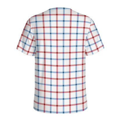 Red And Blue Tattersall Pattern Print Men's Sports T-Shirt