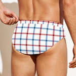 Red And Blue Tattersall Pattern Print Men's Swim Briefs
