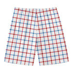 Red And Blue Tattersall Pattern Print Men's Swim Trunks