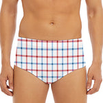 Red And Blue Tattersall Pattern Print Men's Triangle Swim Briefs