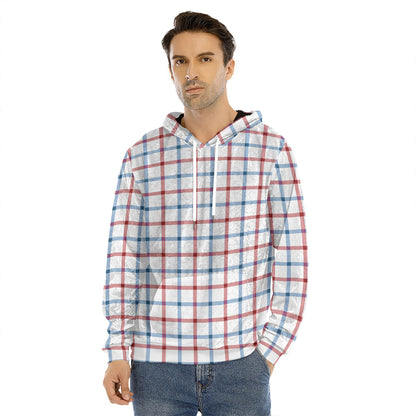 Red And Blue Tattersall Pattern Print Men's Velvet Pullover Hoodie