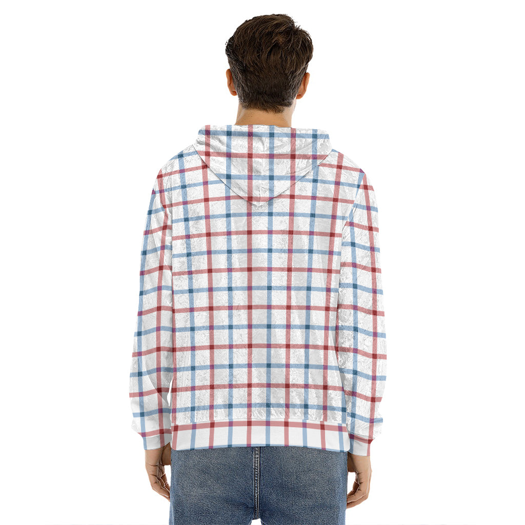 Red And Blue Tattersall Pattern Print Men's Velvet Pullover Hoodie