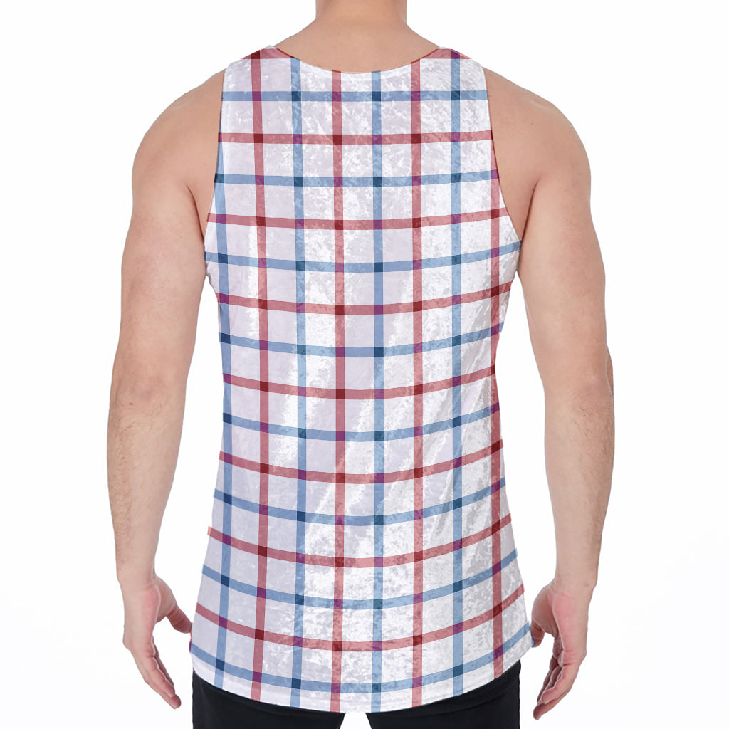 Red And Blue Tattersall Pattern Print Men's Velvet Tank Top