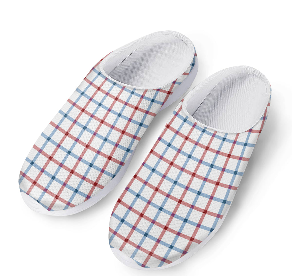 Red And Blue Tattersall Pattern Print Mesh Casual Shoes