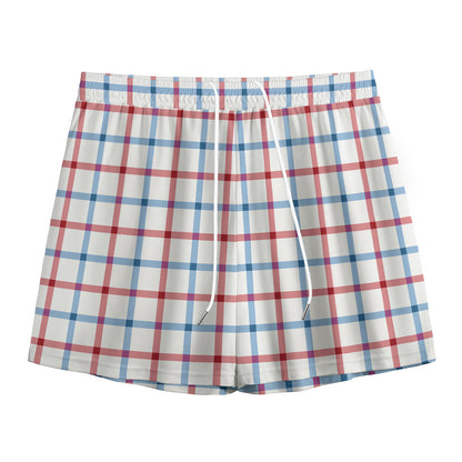 Red And Blue Tattersall Pattern Print Mesh Shorts