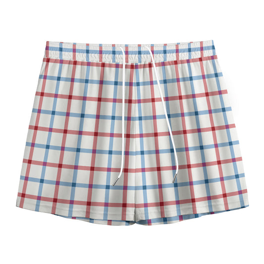 Red And Blue Tattersall Pattern Print Mesh Shorts