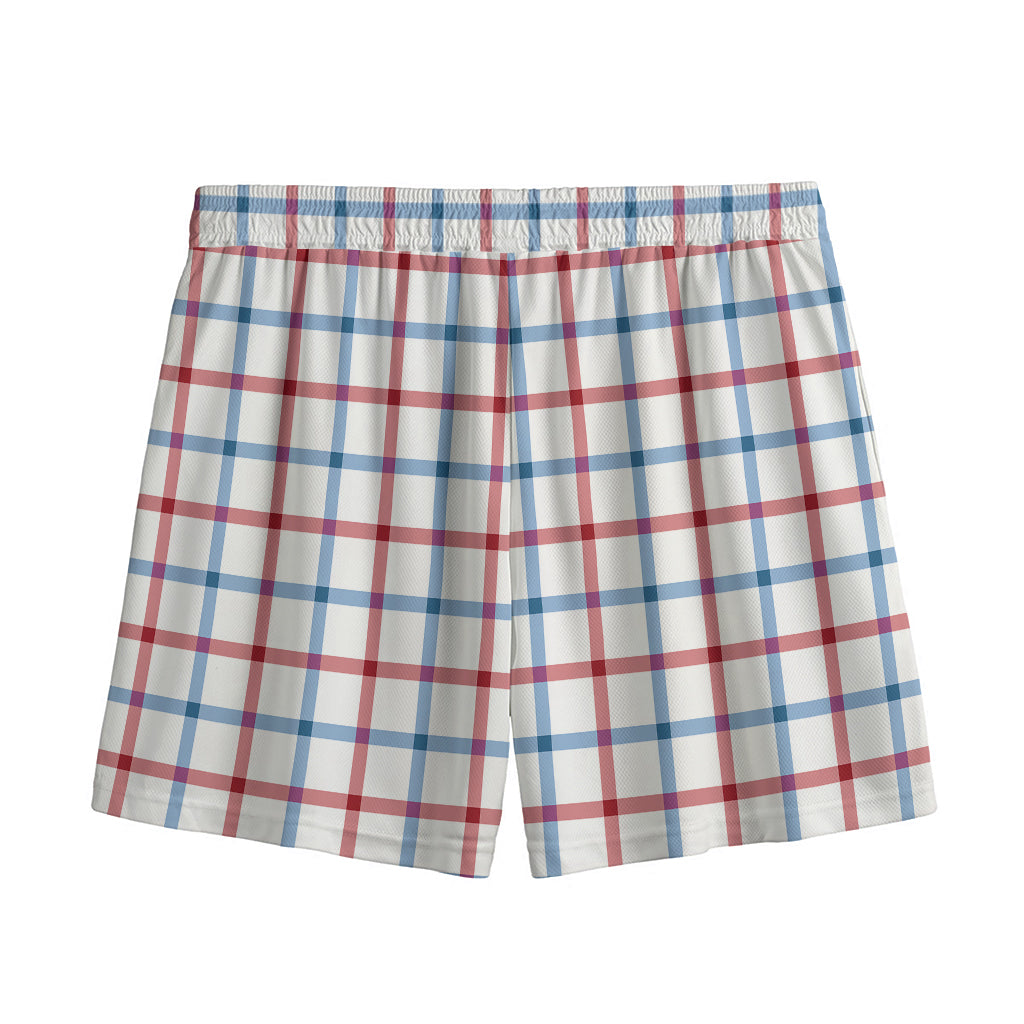 Red And Blue Tattersall Pattern Print Mesh Shorts