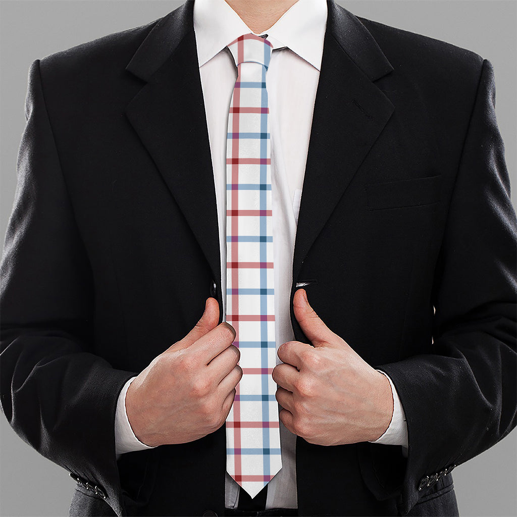 Red And Blue Tattersall Pattern Print Necktie