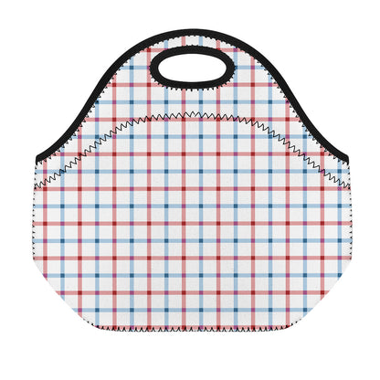 Red And Blue Tattersall Pattern Print Neoprene Lunch Bag