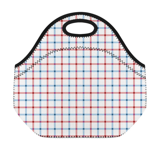 Red And Blue Tattersall Pattern Print Neoprene Lunch Bag