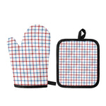 Red And Blue Tattersall Pattern Print Oven Mitt And Pot Holder Set