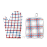 Red And Blue Tattersall Pattern Print Oven Mitt And Pot Holder Set