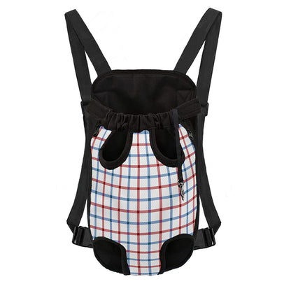 Red And Blue Tattersall Pattern Print Pet Carrier Backpack