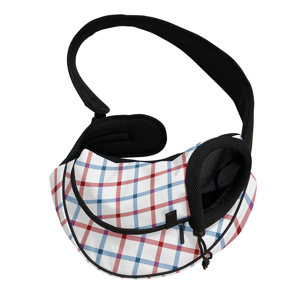 Red And Blue Tattersall Pattern Print Pet Sling Carrier