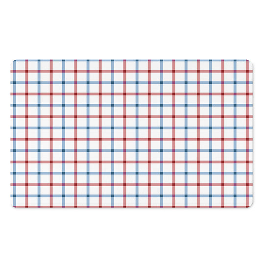 Red And Blue Tattersall Pattern Print Polyester Doormat