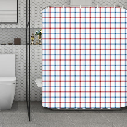 Red And Blue Tattersall Pattern Print Polyester Shower Curtain