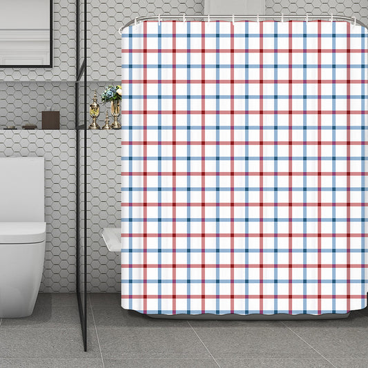 Red And Blue Tattersall Pattern Print Polyester Shower Curtain