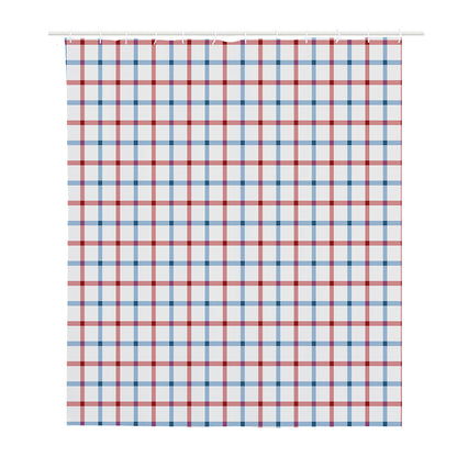 Red And Blue Tattersall Pattern Print Polyester Shower Curtain