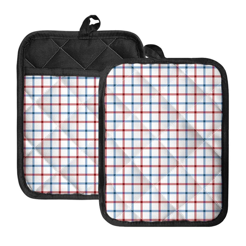 Red And Blue Tattersall Pattern Print Pot Holders With Pocket