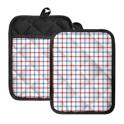 Red And Blue Tattersall Pattern Print Pot Holders With Pocket