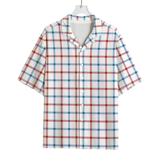 Red And Blue Tattersall Pattern Print Rayon Hawaiian Shirt